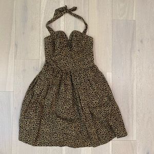 Fit & Flare Dress, Halter, Leopard Print - SizeXL